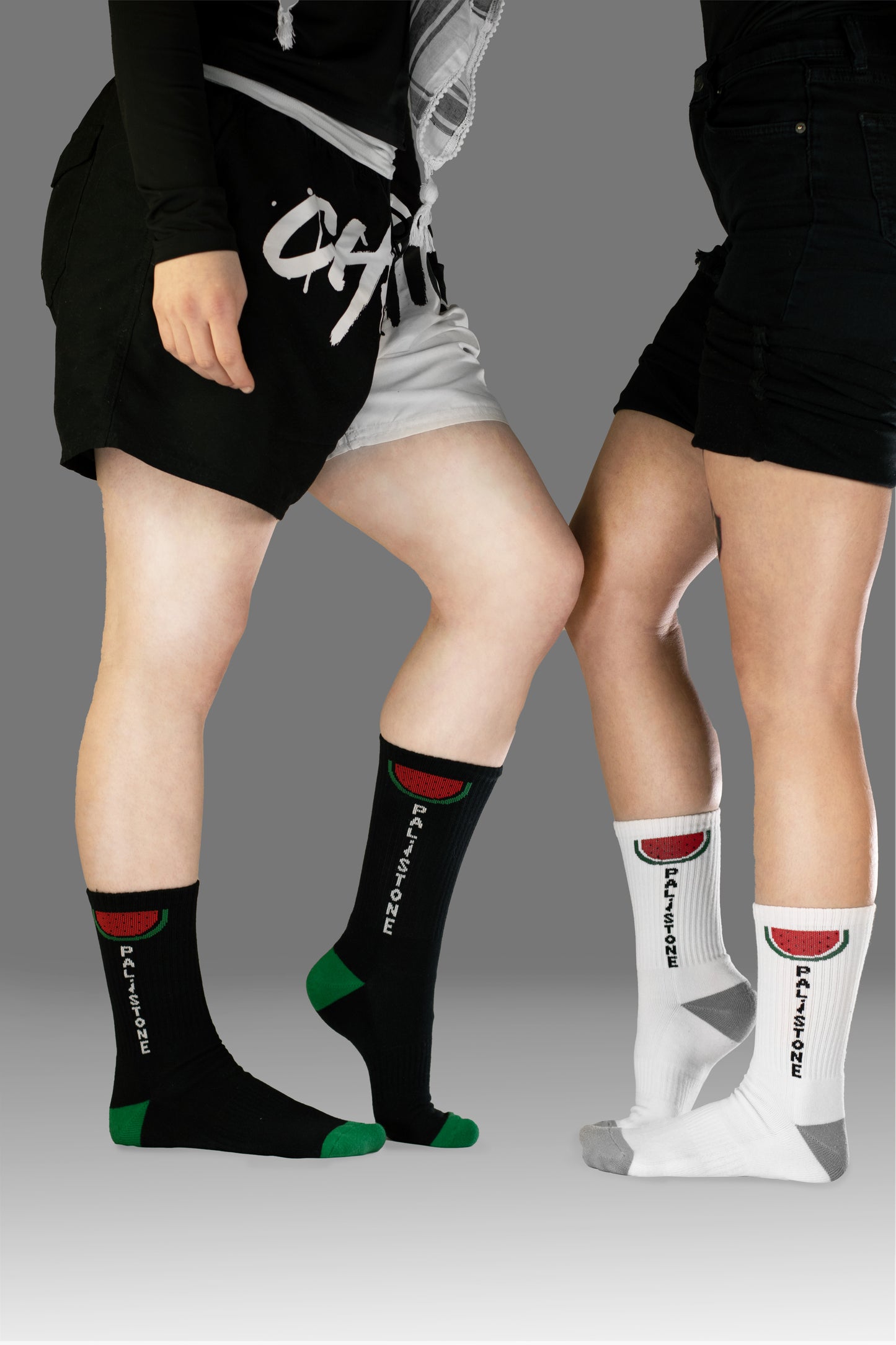 Palestinian socks with black and white watermelon design – Symbol of Palestinian heritage
