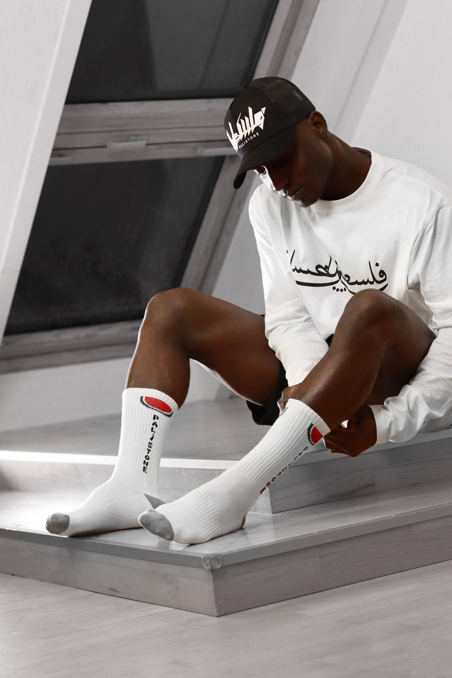 Palestinian socks with black and white watermelon design – Symbol of Palestinian heritage