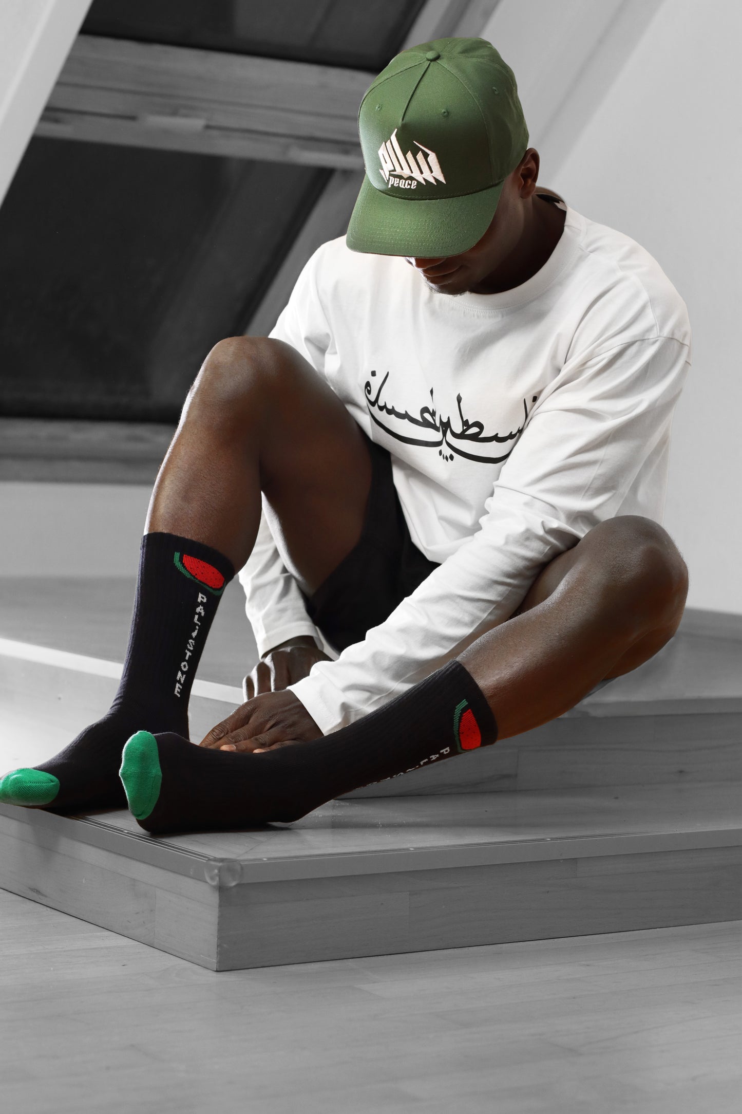 Palestinian socks with black and white watermelon design – Symbol of Palestinian heritage