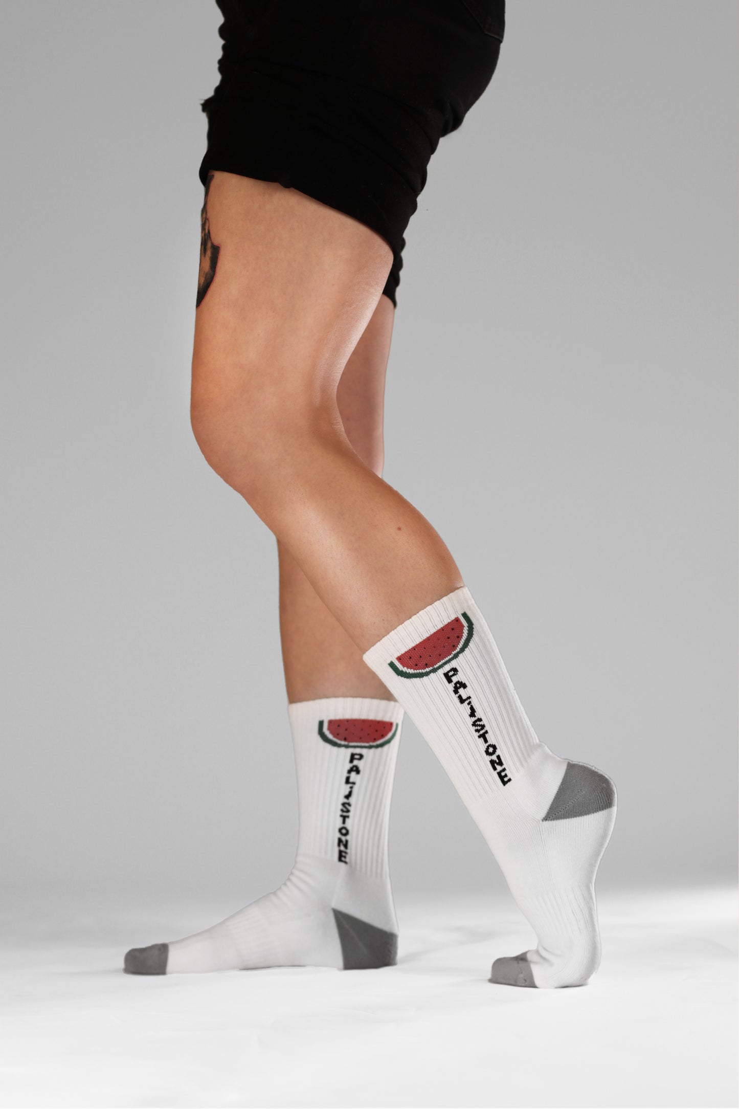 Palestinian socks with black and white watermelon design – Symbol of Palestinian heritage