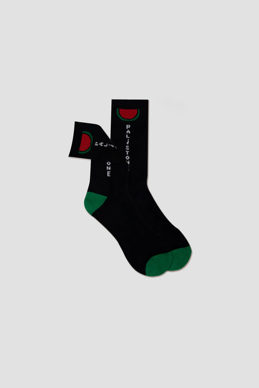 Palestinian socks with black and white watermelon design – Symbol of Palestinian heritage