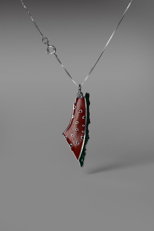Palestinian flag inspired silver pendant watermelon shape
	