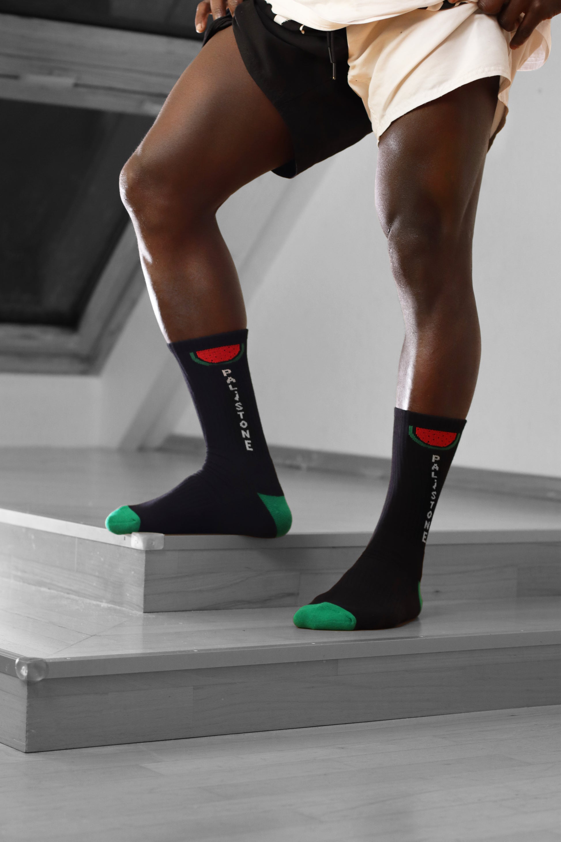 Palestinian socks with black and white watermelon design – Symbol of Palestinian heritage