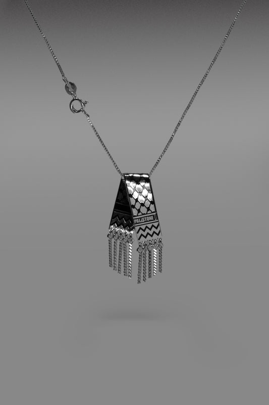 small Palestine keffiyeh silver 925 necklace pendant
	•	miniature Palestinian scarf silver pendant handmade
	•	silver 925 Palestine keffiyeh necklace jewelry
	•	Palestinian heritage keffiyeh silver pendant
	•	detailed silver keffiyeh necklace from Palestine