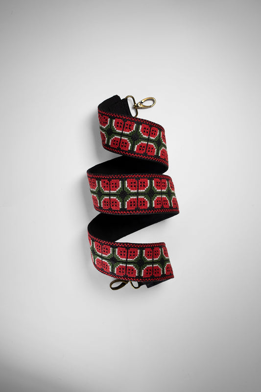 Handmade leather belt with traditional embroidery watermelon from Hebron, Palestine, PaliStone brand.