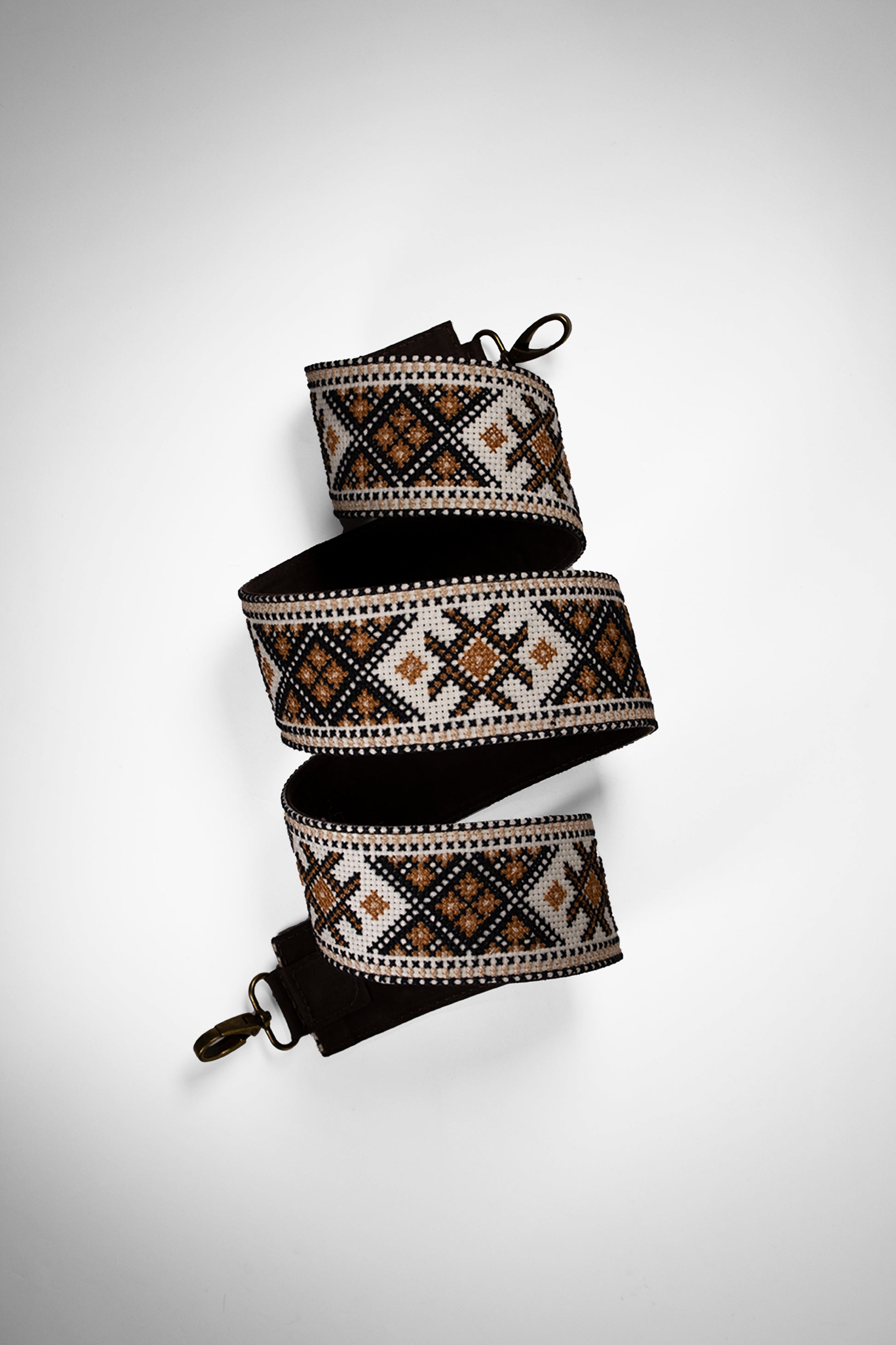 Handmade leather belt with traditional embroidery from Hebron, Palestine, PaliStone brand.