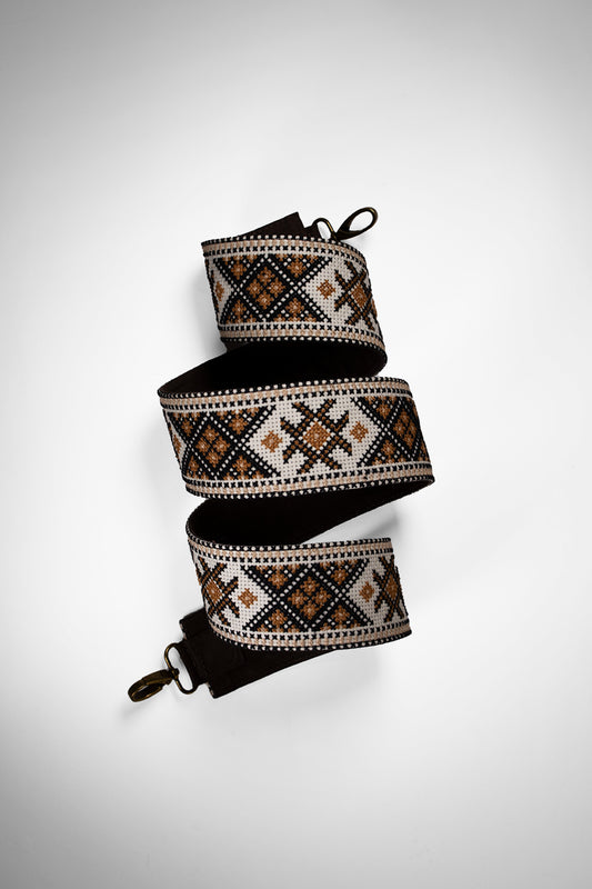 Handmade leather belt with traditional embroidery from Hebron, Palestine, PaliStone brand.